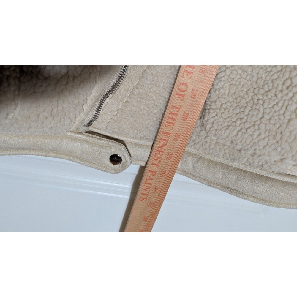 Catherine Malandrino Faux Shearling Moto Jacket Medium Beige Suede Zip - Picture 10 of 10